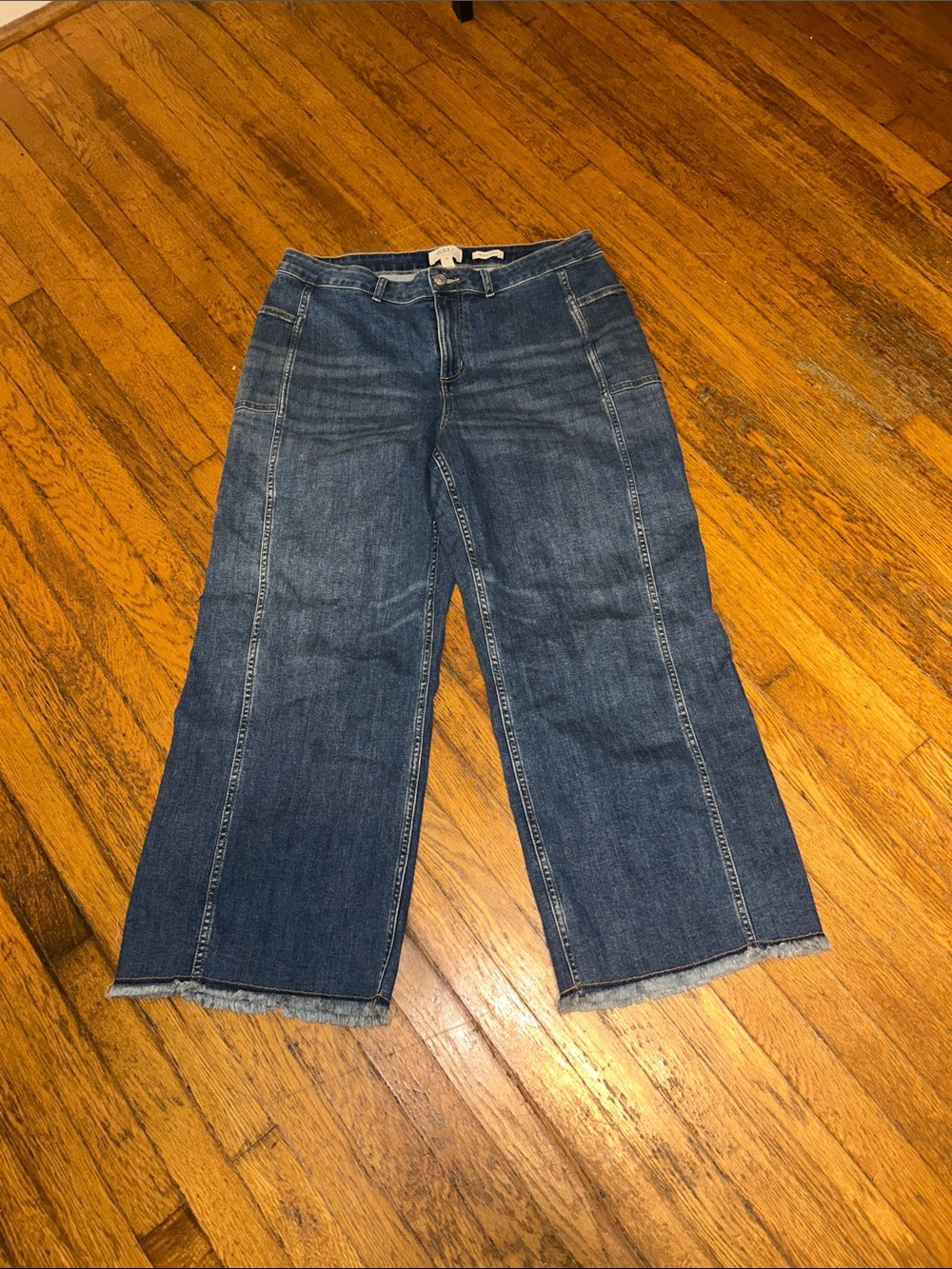 LOGO by Lori Goldstein Medium Blue Wide-Leg Jeans with Raw Hem